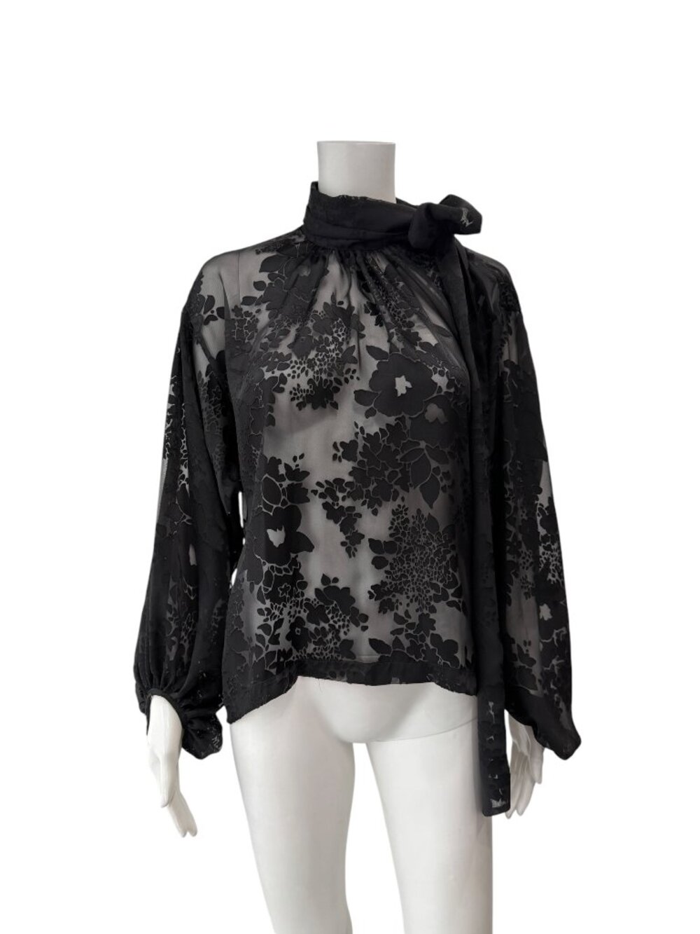 $595 NWT L'Agence Black Rhett Sheer Oversized Satin Blouse Top size XXS